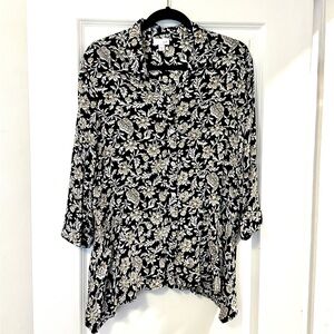 J. Jill Black and White Floral Blouse